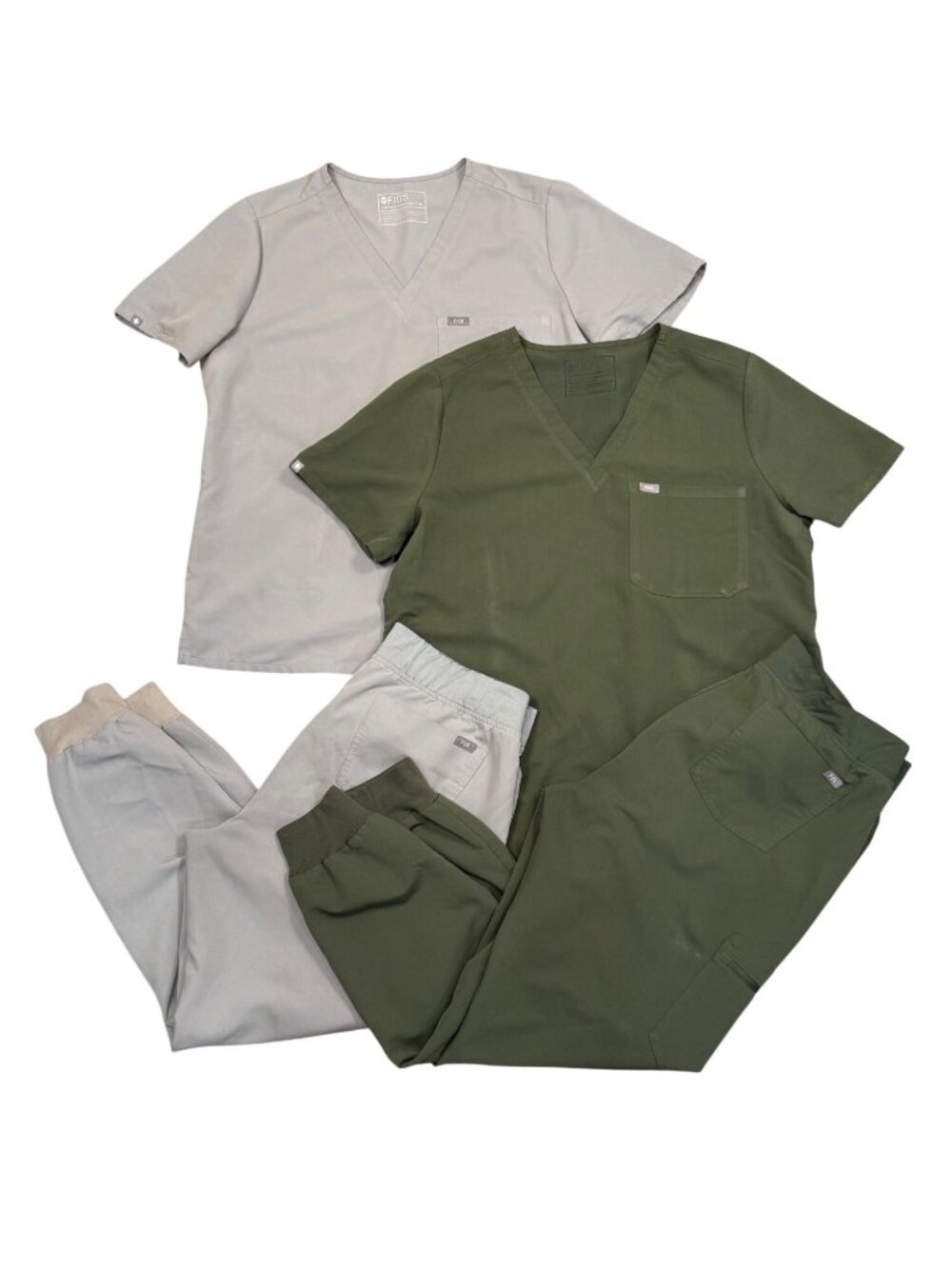 FIGS Technical Collection Catarina Top & Zamora Jogger Scrub Set Olive Green & G